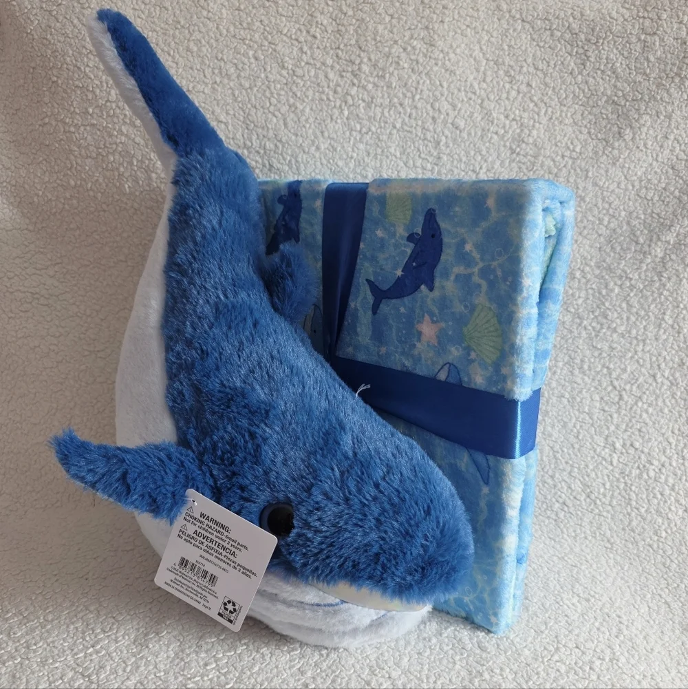 Whale Plush with Blanket Gift Set, Blue, 35